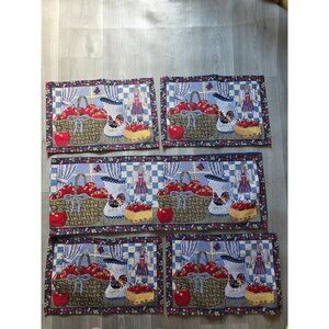 Set Of 4 Vintage Woven Tapestry Placemats With Runner Farmhouse Rooster Theme